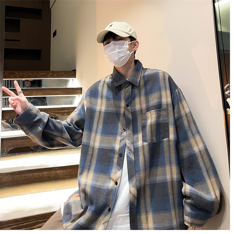 控价59港风格子衬衫宽松外套男女衬衣百搭格子外套CS2403P35,男装衬衫,电商A128