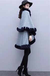 芷墨服饰冬装新款时尚加毛加厚针织斗篷外套女图片