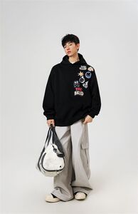 万针刺绣结构设计重磅秋冬全棉高品质美式高街连帽卫衣外套 Y7631图片