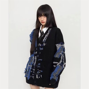复古美潮流慵懒风针织衫设计感毛衣开衫外套女秋冬上衣MY303P65