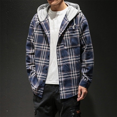 2021春季新款马切达日系宽松大码男休闲连帽格子衬衫C525-P50，男装衬衫，电商A001