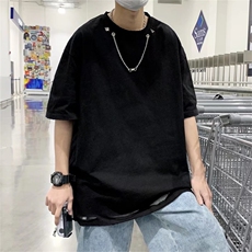 春季ins标准时尚潮牌圆领T恤原宿简约慵懒男潮流五分袖T1495-P28，男装T恤，星座512-3