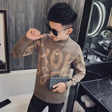 社会小伙秋冬圆领字母休闲套头毛衣修身针织打底衫MY8622-P65控85，男装针织衫/毛衣，星座308A