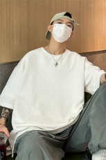 T8073/P30夏季港风宽松半袖潮短袖透气T恤男纯色提花上衣大码男，男装T恤，电商A141