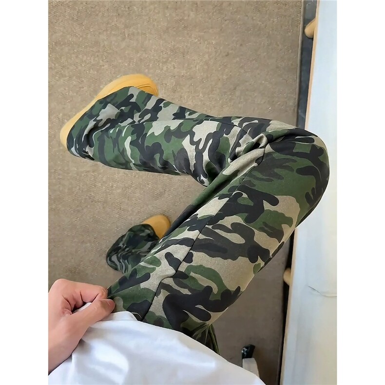 美式高街迷彩裤男秋季慵懒松弛感微喇裤hiphop运动卫裤LJ700-P40,男装休闲裤,星座1008