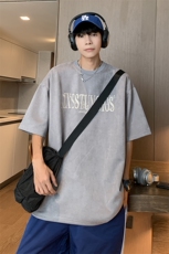 日系高街潮设计鹿皮绒刺绣情侣短袖T恤上衣绣花G1055P35男，男装T恤，电商A339