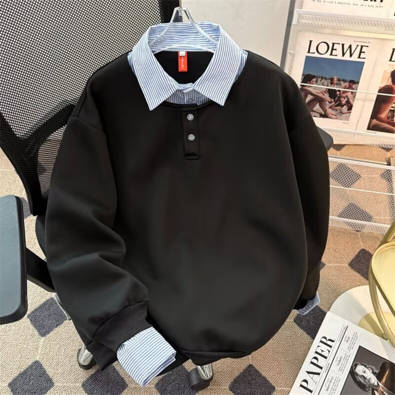 格子撞色假两件设计伯爵先生男装25春新款韩版宽松衬衫领套对卫衣，男装衬衫，四季星座505