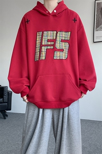 重磅贴布刺绣卫衣大码春秋连帽衫硬挺外套美式休闲上衣WY9108/P65图片