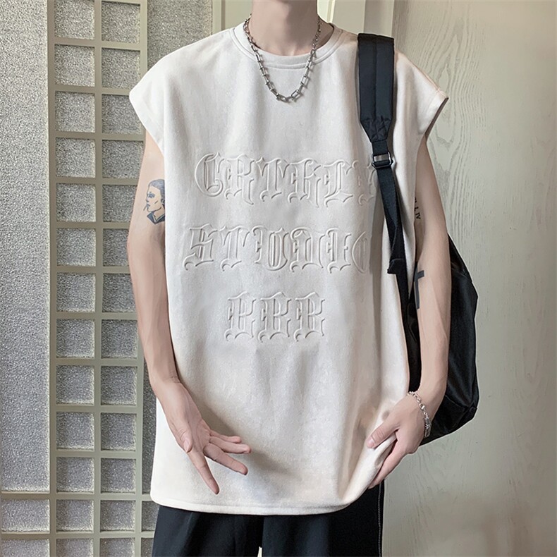 麂皮绒背心高街凹凸字夏季潮牌无袖背心XB11118-P40,男装背心/马甲,电商A042