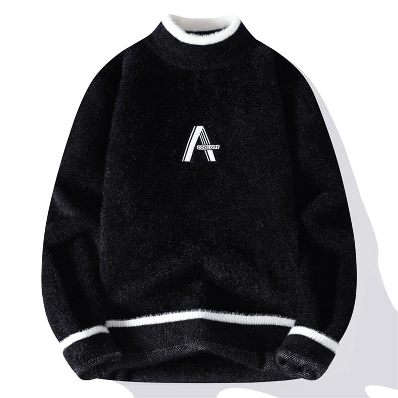 秋冬青年男士水貂绒半高领针织毛衣加厚全身绒打底衫M241-P45,男装T恤,星座310B-3