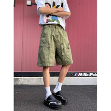 多口袋工装短裤男夏季宽松直筒休闲裤潮牌阔腿五分裤子8116P61，男装牛仔裤，星座410-2