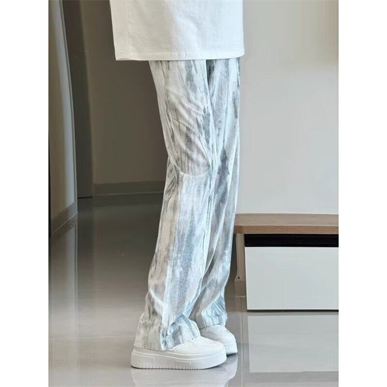 【有货】DKC300-批38扎染透气男夏季2025新款运动阔腿垂感直筒裤,男装休闲裤,星座603-2