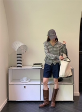 新款简约百搭条纹长袖针织开衫女宽松休闲外套，女装针织衫/毛衣，伟祺羊绒
