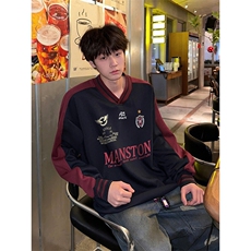 港风文艺复古休闲情侣款卫衣美式潮牌insV领印花卫衣HY727TP45，男装卫衣，电商A102B