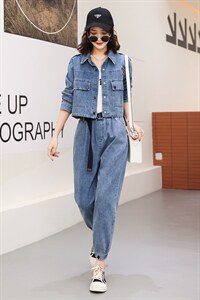 2022年春款新款上衣裤子套装外套牛仔时尚气质两件套图片