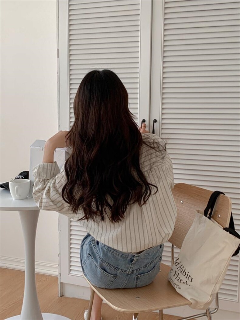 宽松质竖条刺绣字母衬衫，女装衬衫，DAP