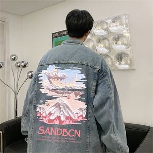 直播品质 美式高街扎染印花复古水洗牛仔衣潮流夹克外套 NZ07特65图片