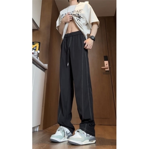 黑色垂感阔腿裤夏季薄款凉感冰丝裤子男设计感弯刀裤310A-510-P20