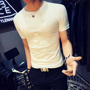 长期有货 夏季硬汉修身英伦绅士鹿头短袖圆领t恤 C301-T701-图片