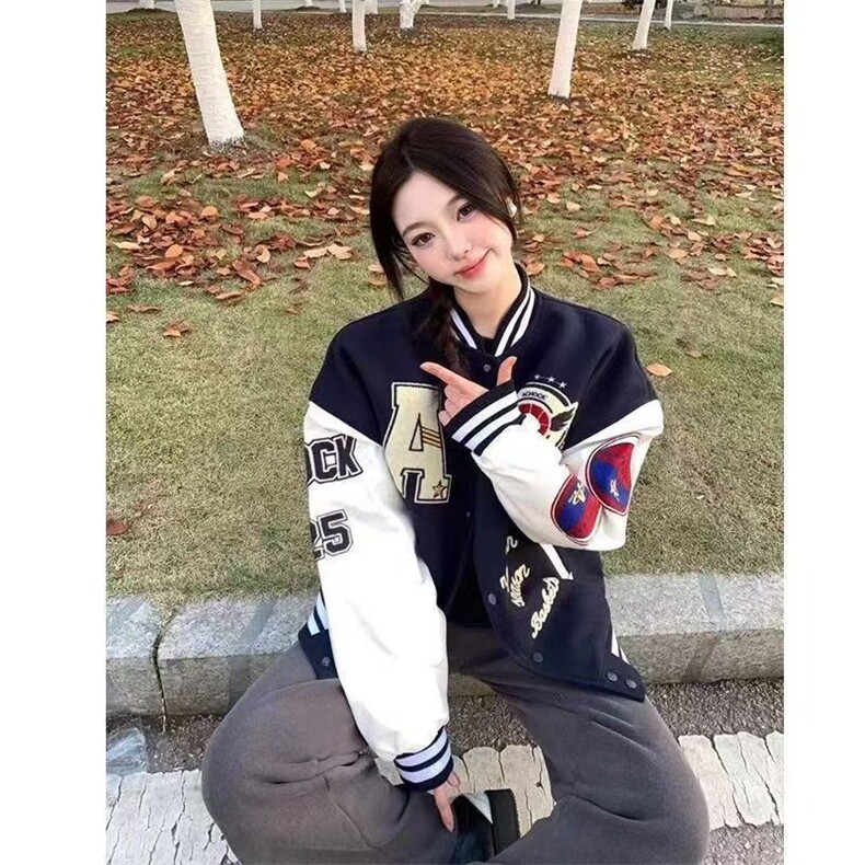 781-P65美式情侣潮牌字母印花棒球服宽松外套男女百搭潮流飞行员,女装短外套,电商B323A