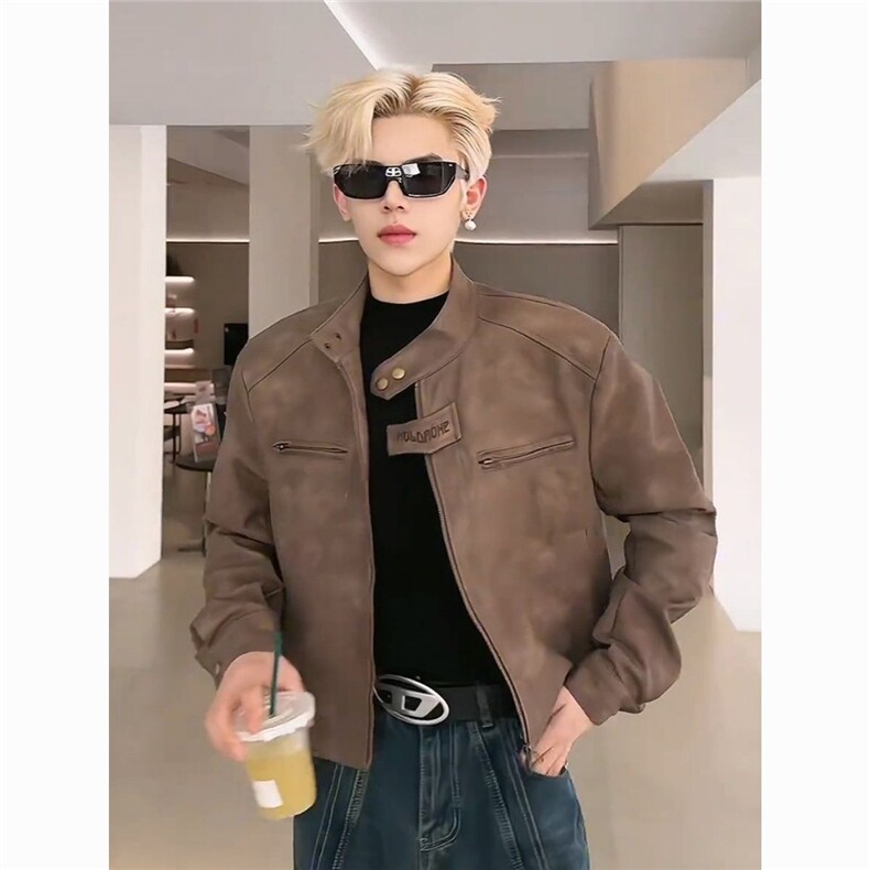 皮衣外套男穿搭美式复古休闲皮夹克短款机车服513AJK2673P63,男装夹克,星座513A