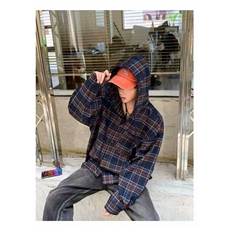 JY374-P62美式复古格子连帽衬衫男女长袖高级感衬衣，男装衬衫，星座1501-3