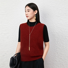 新款纯色无袖针织马甲时尚百搭简约风，女装针织衫/毛衣，优麦羊绒（原洪叶羊绒）