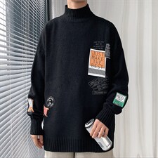 M18121-P45加绒P65半高领毛衣男士大码针织衫男毛线衣男线衫，男装针织衫/毛衣，电商A040