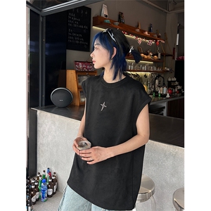港风大码美式麂皮绒套头圆领无袖T恤背心男潮 XZ213-T071-P35控48图片
