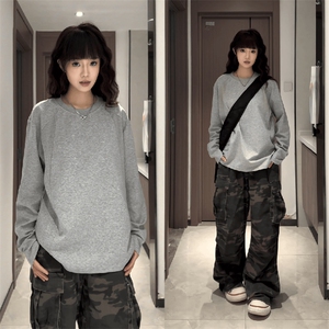 抖音得物高品质美式高街重磅曼巴棉cleanfit螺纹拼接卫衣长袖T恤图片