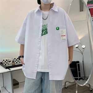 2022衬衫短袖男士宽松大码潮流港风复古痞帅贴标衬衣C548P30图片