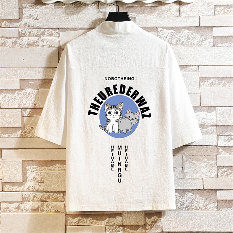 HF59160-P40风汉服男开衫外套七分袖道袍 砖墙挂拍图片
