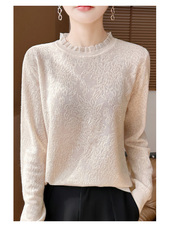 2025年秋季时尚百搭通勤简约休闲木耳边长袖，女装羊毛衫，森墨