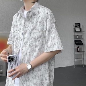 潮牌薄款垂感印花港风短袖衬衫短裤套装 9035-P68图片