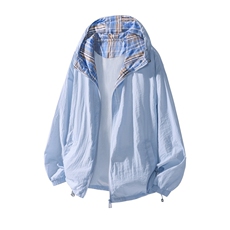 UPF50+蓝色防晒衣男款夏季冰丝速干凉感外套情侣潮牌防紫外线衣服，男装夹克，电商A022