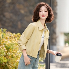 翻领小个子蛋白皮衣外套女短款2025春装新款时尚洋气欧货爆款上衣，女装皮衣，臻衣坊