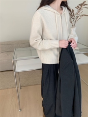 时尚百搭正反针仿羊毛拉链帽衫显瘦保暖女士针织衫，女装针织衫/毛衣，雪真羊绒