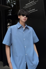 夏季潮牌高级感痞帅薄款休闲衬衫短袖男解构纯色短袖衬衫特P32，男装T恤，电商B319