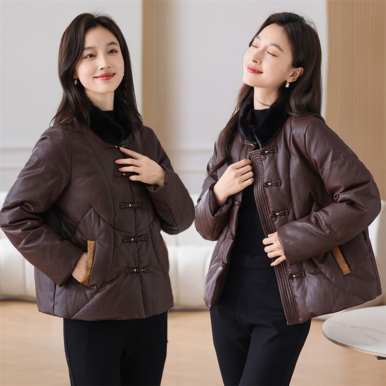 皮衣羽绒服女2025年洋气百搭时尚妈妈装冬季大码宽松白鸭绒外套,女装羽绒服,蓝朵琳