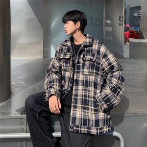 A257-P60 小香风美式情侣痞帅夹克外套男春秋季日系格子上衣服图片
