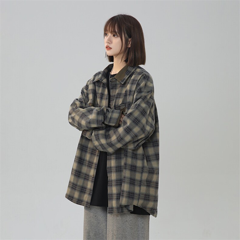 XZ301AC902美式复古拼接撞色设计感秋季格子衬衫潮牌外套P65控88,男装衬衫,星座301A