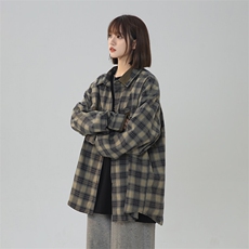 XZ301AC902美式复古拼接撞色设计感秋季格子衬衫潮牌外套P65控88，男装衬衫，星座301A