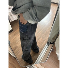 B221美式ins高街暗黑小众铆钉个性拼接牛仔裤LK23141-P65控88，男装牛仔裤，电商B221