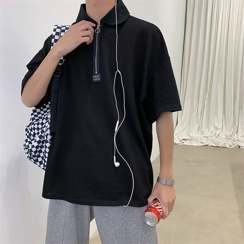 19夏装港风新款ins潮流拼色宽松polo衫韩版个性短袖T恤PL01/，男装Polo衫，电商D202