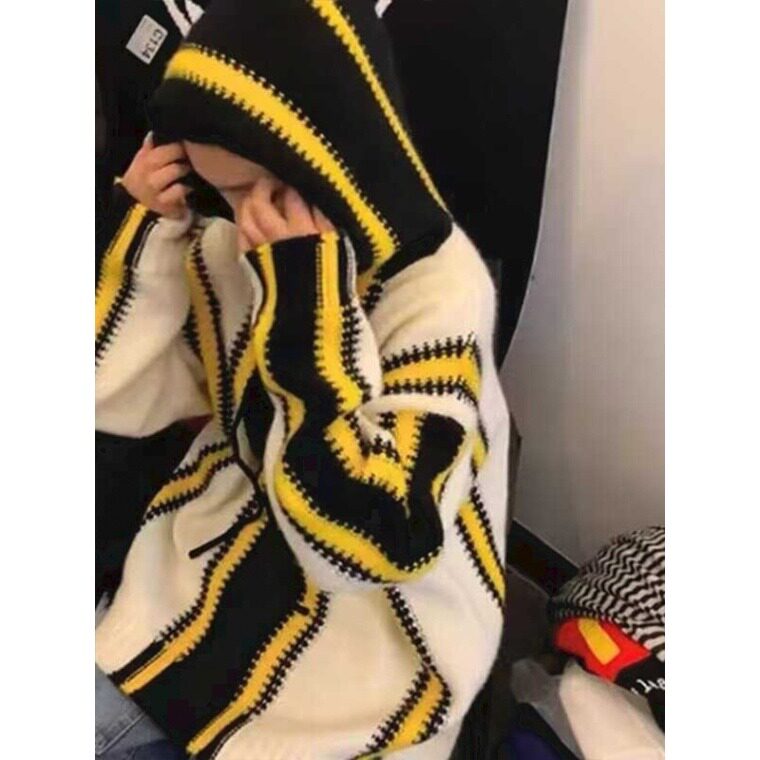 美式慵懒风oversize撞色条纹毛衣男女秋冬情侣高级感连帽针织外,男装针织衫/毛衣,星座1210-1