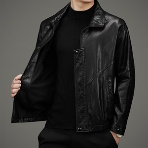 DLSN22053新款皮衣男头层山羊皮夹克翻领商务休闲男装P1000图片