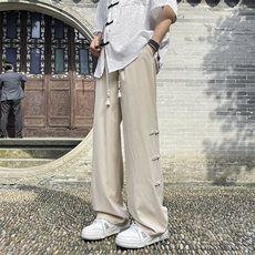 风小院休闲长裤冰氧新中式潮亲肤柔顺冰丝拖地裤K060-特批30，男装休闲裤，星座718-1