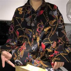 长袖衬衫男印花衬衣潮流休闲韩版宽松日系复古潮牌港风帅气bf网红，男装衬衫，星座1210-1