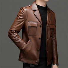 23095秋冬新款海宁羽绒服男牛皮外套西装领商务男装P1020，男装皮衣，电商B360