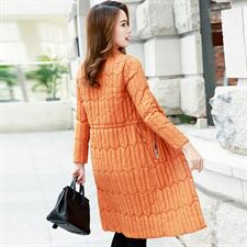 长袖中长款直筒2020年冬季排扣羽绒服口袋拼接韩版气质，女装羽绒服，笃写